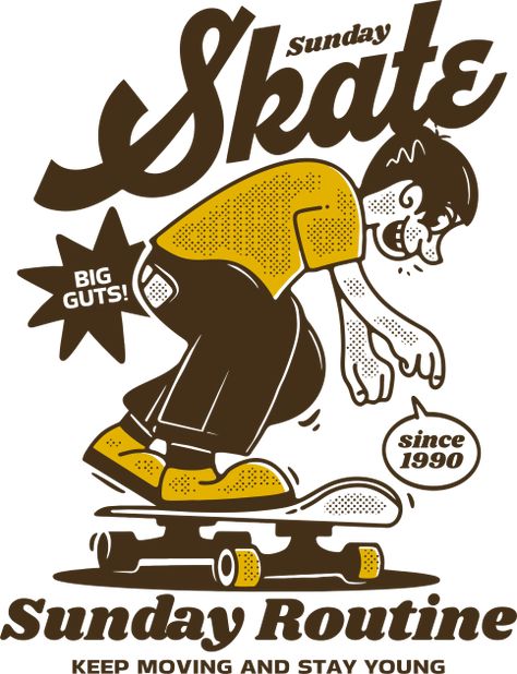 Sunday skate, design in vintage style by adipra studio www.adipra.com -- Choose from our vast selection of Crewneck and V-Neck T-Shirts to match with your favorite design to make the perfect graphic T-Shirt. Pick your favorite: Classic, Boxy, Tri-Blend, V-Neck, or Premium. Customize your color! For men and women. Vans Graphic Tee, Skate Logo, Streetwear Model, Sunday Routine, Illustration Styles, Skateboard Tshirt, Skate T Shirts, Surf Design, T Shirt Art