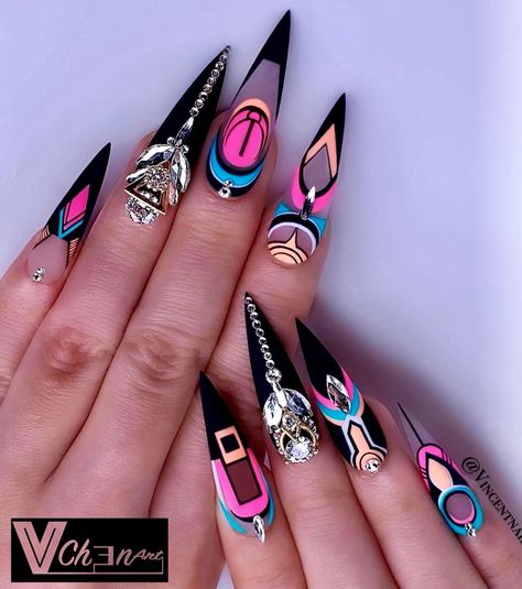 Beautiful Ongles Bling Bling, Gel Paint, Makeup Nails Designs, Stiletto Nail Art, Black Nail Art, Her Nails, Makijaż Smokey Eye, Blue Nail, Nail Jewelry