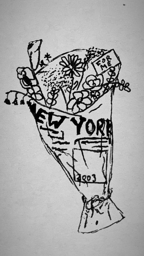 Newspaper Drawing, Newspaper Flowers, Flower Bouquet Tattoo, New York Tattoo, Nyc Tattoo, Bouquet Tattoo, Cute Little Tattoos, Dainty Tattoos, Elegant Tattoos