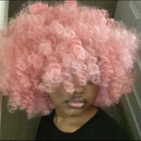 Blasian Pink Hair, Pink Afro Aesthetic, Light Pink Curly Hair Black Women, Pink Hair Color Ideas For Black Women, Pink Coily Hair, Pink Afro Hair Black Women, Baby Pink Hair Black Women, Curly Light Pink Hair, Pastel Pink Hair Black Women