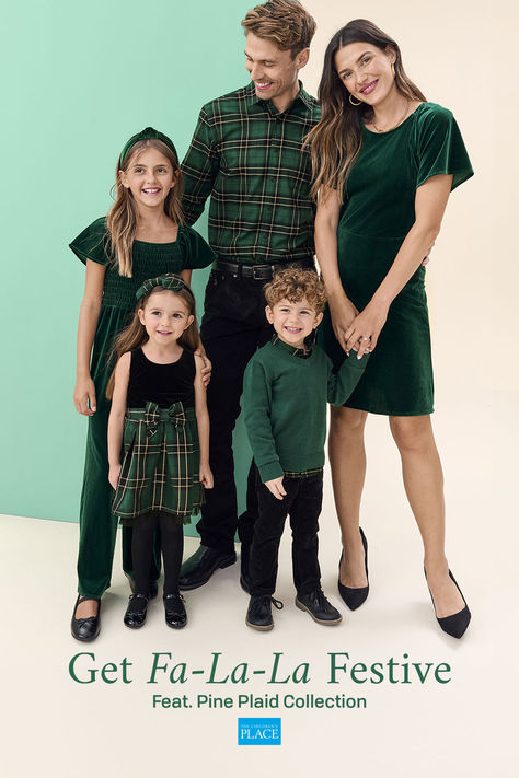 Featuring Pine Plaid Collection Eagles Christmas, Family Plaid, Holidays Outfits, Red Photoshoot, Studio Family Portraits, Velour Jumpsuit, Xmas Photos, Christmas Pics, Knit Skater Dress