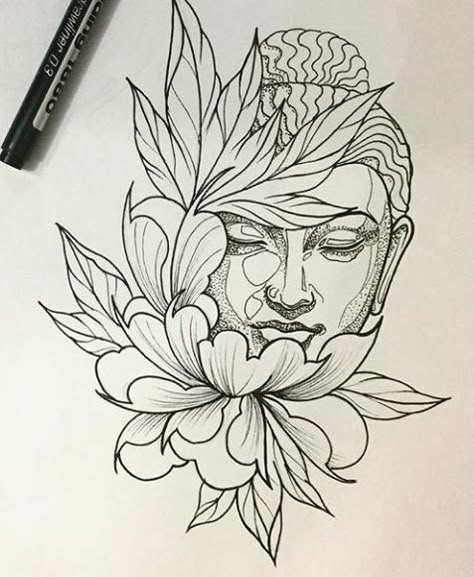 Tattoo Buddha, Sketches Tattoo, Buddha Drawing, Beautiful Pencil Drawings, Buddha Tattoo Design, Polynesian Tattoos, Buddha Art Drawing, Buddha Tattoos, Kunst Tattoos