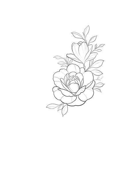 Peony Flower Tattoo Stencil, Peony Minimalist Tattoo, Peony Linework, Single Flower Tattoo, Peony Outline, Flower Outline Tattoo, Flower Tattoo Stencils, Peony Flower Tattoos, Traditional Tattoo Flowers