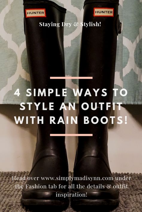 With all of this rain coming down, I thought it would be perfect to share a few ways to style an outfit with rain boots!  Come get your scroll on and check it out! #RainBoots #Fall #Outfits #FallOutfits #Style #Comfy #Casual Rainboots Outfit Spring, Rainboots Outfit Work, Black Rainboots Outfit, Rainboots Outfit Fall, Tall Rain Boots Outfit, Rainboots Outfit Winter, Short Rainboots Outfit, Black Rain Boots Outfit, How To Style Rain Boots