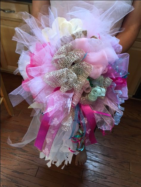 Rehearsal Bridal Bouquet from Shower Ribbons- By HSK Designs, Willoughby OH- So pretty! Wedding Rehearsal Bow Bouquet, Wedding Rehearsal Bouquet, Ribbon Bouquets, Rehearsal Bouquet, Rehearsal Dinner Planning, Bow Bouquet, Dinner Planning, Ribbon Bouquet, Gift Bow