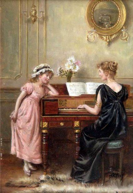 The Recital Piano Girl, Piano Art, Playing The Piano, Victorian Paintings, Musical Art, Classic Paintings, Victorian Art, Old Paintings, Romantic Art