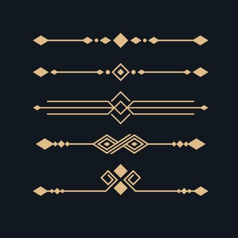 Art deco divider, decorative lines borders and geometric golden. Art Deco Border Design, Art Deco Invite, Art Deco Designs And Patterns, Art Deco Symbols, Art Deco Web Design, 1920s Art Deco Aesthetic, Art Deco Ornaments, Art Deco Pattern Geometric Design, Art Deco Designs