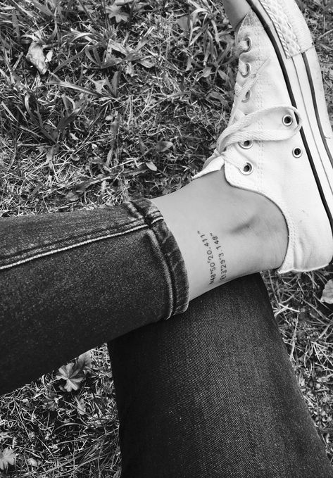 Gps Coordinates Tattoo, Sewing Tattoos, Back Of Leg Tattoos, Coordinates Tattoo, Twin Tattoos, Guitar Tattoo, Muster Tattoos, Small Pretty Tattoos, Text Tattoo