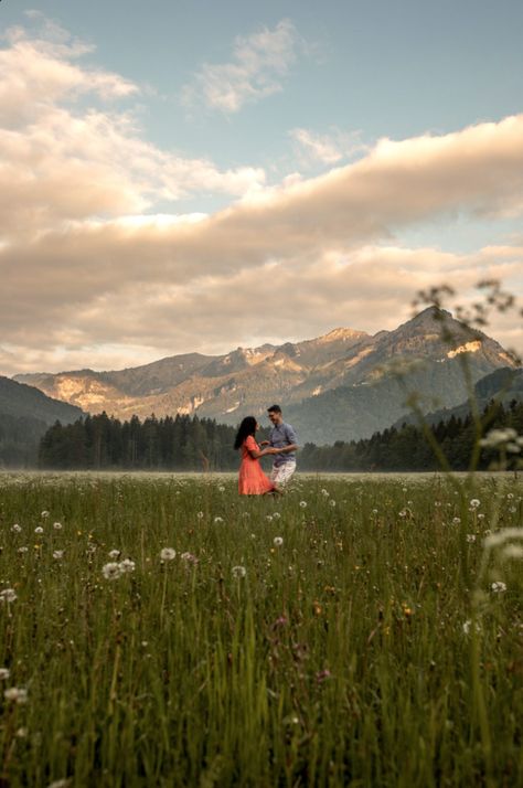 Couple Picking Flowers, Couple Running In Field, Wildflower Proposal, Flower Field Proposal, Lovers In Nature, Couple In Mountains, Couples In Nature, Field Proposal, Couple In Nature