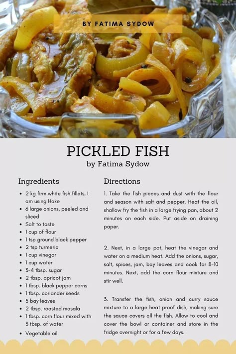 South African Pickled Fish Recipe, Fish Side Dishes, Pickled Fish Recipe, Pickled Fish, South African Dishes, African Cooking, Pin Search, Fish Recipe, South African Recipes