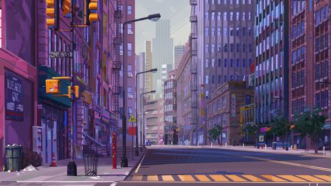 Michal Lisowski, New York Drawing, City Background, City Drawing, Nyc Art, Background Drawing, Landscape Illustration, Animation Background, Environment Design