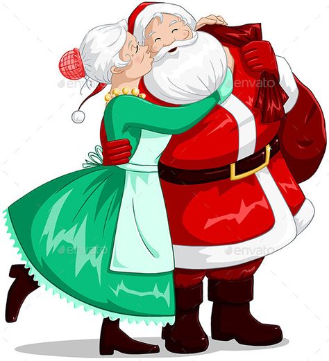 A vector illustration of Mrs Claus kisses Santa on cheek and hugs him for Christmas. Kiss Illustration, Mrs Santa Claus, Santa And Mrs Claus, Vinyl Window Decals, Wall Decor Decals, Stock Art, Rudolph The Red, Mrs Claus, Christmas Window