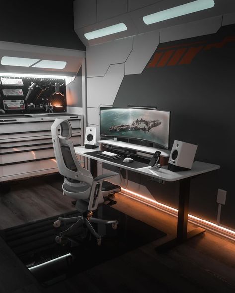 Jay | New spaceship unlocked lol 🚀 Presenting the new setup I’ve been cookin’ for the past month. It was fun designing this and making it come… | Instagram Pc Setup Aesthetic, Gaming Pc Setup, Gaming Computer Room, Dream Desk, Computer Desk Setup, Desk Setups, Diy Tech, Corporate Office Decor, Desk Inspiration