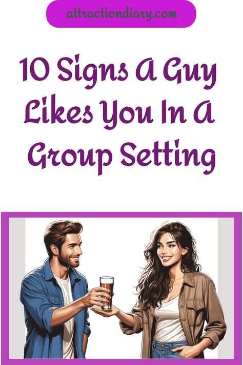 Illustration of a man and woman enjoying a conversation with drinks, conveying ways to recognize if a guy is interested in you while in a group. Guy Friend, Crush On You, Guy Best Friend, A Guy Like You, One Of The Guys, Guy Friends, Friend Group, A Crush, The Guys