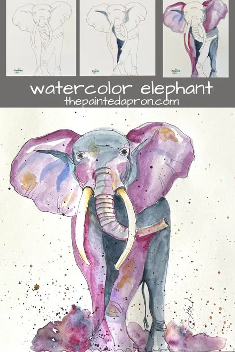 Fearless Friday, Watercolor Elephant | The Painted Apron World Watercolor, Fearless Friday, Painted Apron, Trying New Things, Football Decorations, Watercolor Elephant, Elephant Painting, Inspiration Photos, Elephant Art