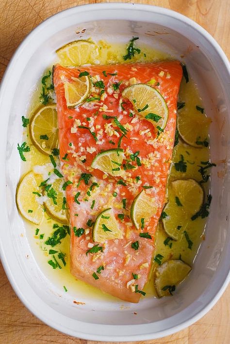 Seafood recipes Archives - Julia's Album Lime Butter Sauce, Fresh Vegetable Recipes, Sauce For Salmon, Lime Butter, Garlic Butter Salmon, Lime Salmon, Butter Salmon, Baked Garlic, Garlic Butter Sauce