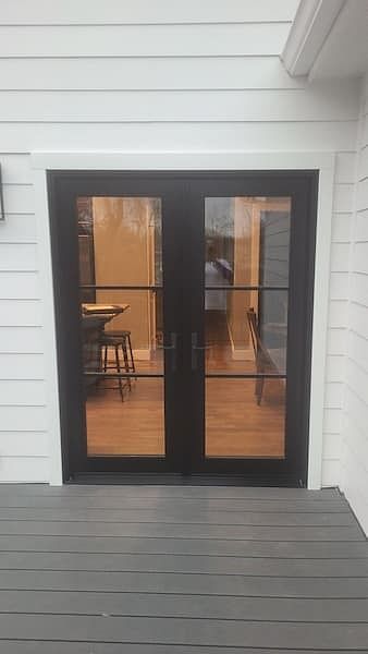 Pella French Doors Patio, Pella Patio Doors, Outdoor French Doors Patio, Alternative To French Doors, Patio French Door Ideas, Black French Doors Exterior Patio, Patio Doors Ideas, Farmhouse French Doors, French Doors To Deck