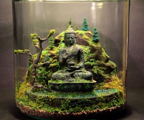 Ancient Buddha Zen Garden Terrarium Mini Jardin Zen, Buddha Zen Garden, Ancient Buddha, Terrariums Diy, Toples Kaca, Terrarium Ideas, Beautiful Terrariums, نباتات منزلية, Buddha Zen