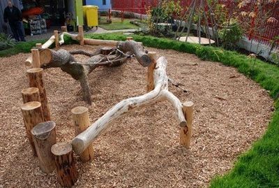 Montessori Ideas: Building an Outdoor Environment Awesome example of natural climbing materials from juxtapost.com. Pack Goats, Goat Pens, Goat Ideas, Goat Playground, Goat Toys, Pet Pen, Natural Playgrounds, Goat Shelter, Homesteading Animals