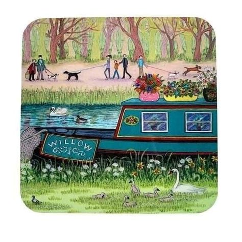 Canal Boat Illustration, Canal Boat Art, Journal Drawings, Barge Boat, Boat Card, Seaside Wall Art, List Journal, Art Coaster, Boat Illustration