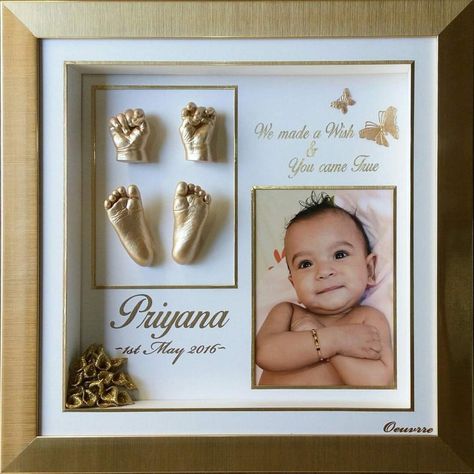 First born to an amazing loving couple, Priyana is surrounded by love and blessed to have this beautiful family. The little butterflies depict her free soul spirit whereas the flowers show her loving nature. This precious frame captures the innocence and purity of Priyana's tiny hands and feet. To get your precious moments captured and framed, For more ideas like this connect with me for "Oeuvrre" (ever) today!♥️💃🏽
https://wa.me/917400442007
*Riccha Dubey* 3d Casting, Baby Hand And Foot Prints, Memory Diy, Baby Cast, Speaking Tips, Hand Casting, Baby Handprint, Resin Crafts Tutorial, Newborn Baby Photoshoot