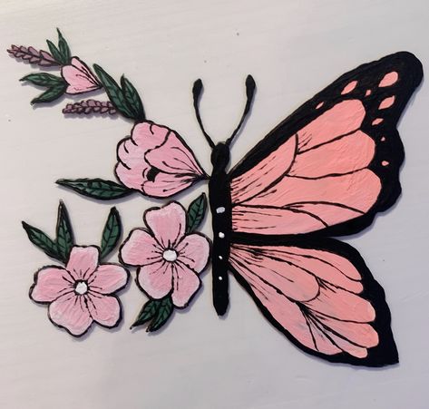 Half butterfly half flower Butterfly Drawings With Flowers, Drawing Ideas Butterfly Flower, Half Flower Drawing, Butterfly With Flowers Drawing, Flowers And Butterflies Drawing, Flower And Butterfly Drawing, Flower Butterfly Drawing, Cute Small Canvas Paintings Easy Flower, Half Butterfly Drawing