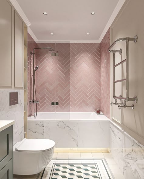 Pink Bathrooms Designs, Bathroom Pink, Bathroom Blue, Bathroom Design Styles, Washroom Design, Bathroom Design Decor, Bathroom Top, Girls Bathroom, Bathroom Inspiration Decor