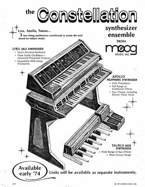 MATRIXSYNTH: Vintage 1973 Moog Constellation Synthesizer Ensemb... Moog Synthesizer, Synthesizer Music, Vintage Synth, Music Ads, Bass Pedals, Analog Synth, Vintage 1973, Old Computers, Progressive Rock