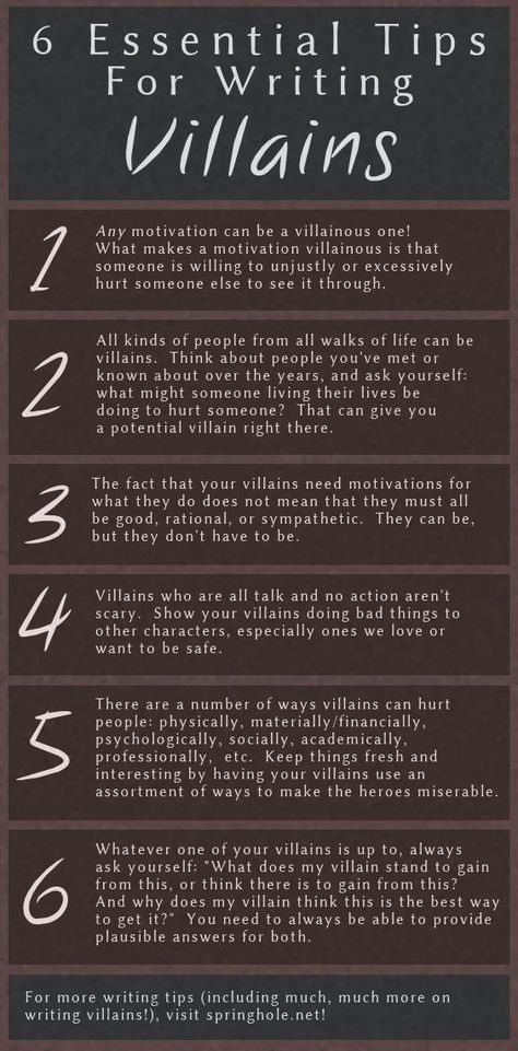 Writing Tips Villains, Writing Villains Motivation, How To Write Good Villains, How To Begin A Story Writing Tips, Dnd Villian Ideas, Villain As Main Character, Writing A Villain Protagonist, Villain Motivations Writing Prompts, Villain Ideas Writing