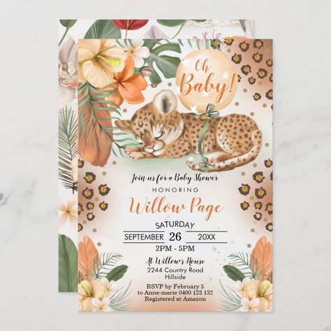 Cheetah Baby Shower Ideas, Girl Baby Shower Invitations, Cheetah Baby, Naming Ceremony Invitation, Safari Baby Shower Invitations, Tropical Baby Shower, Gender Neutral Baby Shower Invitations, Baby Shower Invitaciones, Card Templates Free