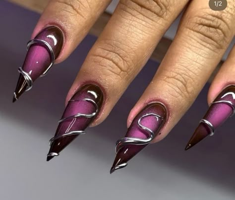 3d Gel Nails, Nails 3d Gel, Snake Nails, Eyes Nails, Purple Snake, Nails 3d, Airbrush Nails, Mirror Nails, Goth Nails