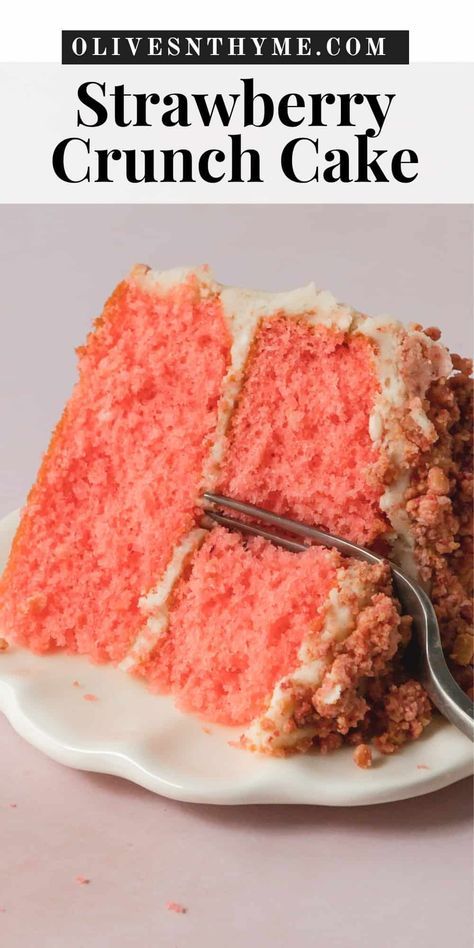 Strawberry Crunch Cake Recipe Strawberry Crunch Shortcake Recipe, Strawberry Crunch Cake Roll, Strawberries Crunch Cake, Vanilla Crunch Cake, Strawberry Crunch Cakes, Sheet Cake Using Box Cake, Homemade Strawberry Crunch Cake, Strawberry Crunch Cake Easy, Frozen Strawberry Crunch Cake