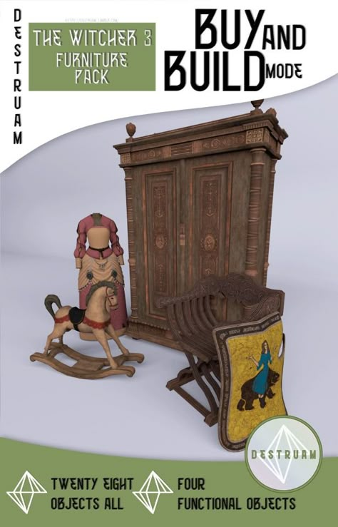 The Witcher 3 - Furniture pack – @destruam в Tumblr Sims 4 Medieval Furniture, Single Pose, Sims Finds, Sims 4 Decades Challenge, Sims Medieval, Medieval Furniture, Witcher 3, The Witcher 3, Sims 4 Game