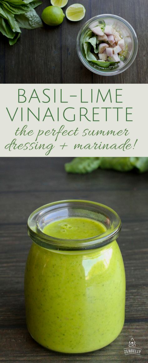 basil lime vinaigrette is the perfect summer dressing and marinade. Basil Marinade, Strawberry Salad Recipe, Paleo Salad, Vinaigrette Dressing Recipe, White Balsamic, Basil Recipes, Lime Vinaigrette, Salad Dressing Recipes Homemade, Summer Dressing