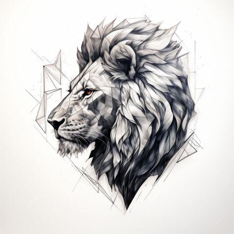 Premium Photo | Geometrical Lion Captivating Side Profile in Pencil Sketch on White Background 8K Lion Side Tattoo, Lion Side Profile Drawing, Lion Side Profile, Lion Profile, Rug Tattoo, Lion Face Drawing, Tiger Head Tattoo, Abstract Lion, Lion Sketch