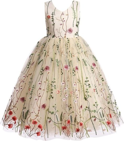 Amazon.com: Flower Girl Embroidery Long Dress Sleeveless Floral Embroidered Tulle Dress Girls Wildflower Theme Birthday Pageant Party Wedding Bridesmaid Princess Maxi Gown White 6-7 Years: Clothing, Shoes & Jewelry Flower Dress For Kids, Wild Flower Theme Wedding, Wildflower Flower Girl Dress, Embroidery Dress For Kids, Flower Girl Dresses Floral, Flowergirls Dress, Bellagio Wedding, Flower Theme Wedding, Embroidery Long Dress