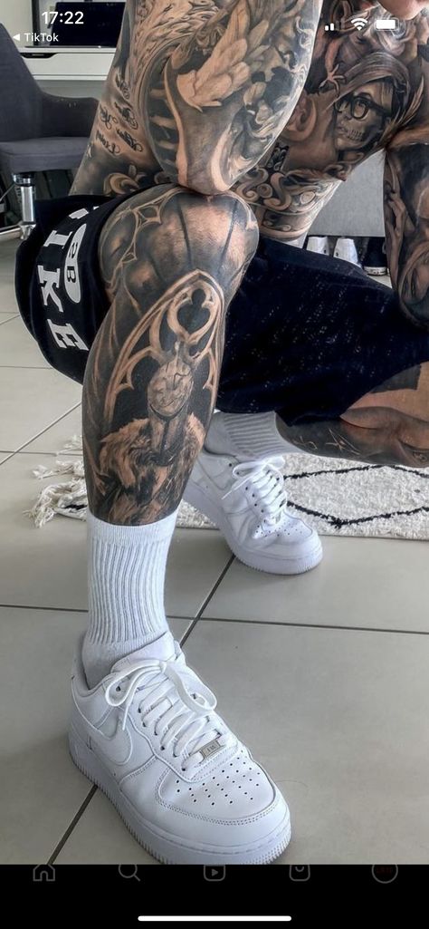 Male Leg Tattoos Sleeve, Legs Sleeve Tattoo Male, Leg Sleeve Male, Legs Sleeve Tattoo, Leg Sleeve Design, Full Rib Tattoo, Cool Shin Tattoos, Hip Tattoos Men, Kneecap Tattoo Ideas Men