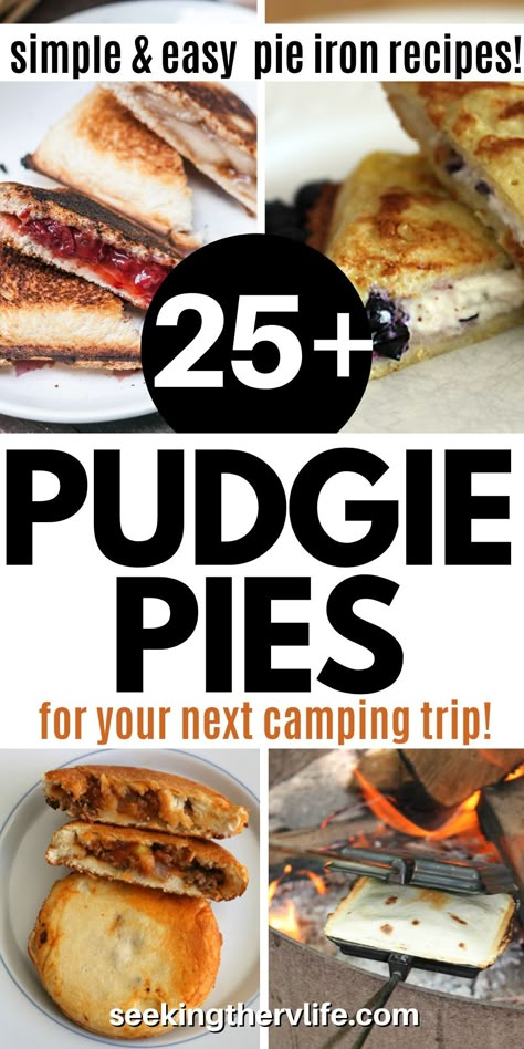 Pudgy Pie Recipes, Pie Iron Cooking, Campfire Pies, Pudgy Pie, Mountain Pies, Pie Iron Recipes, Campfire Dinners, Camping Meal, Campfire Desserts