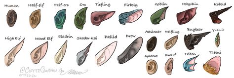 Pointed Ears Reference, Ram Horns Reference, Dragon Ears Reference, Tiefling Ears, Quill Drawing, Fantasy Anatomy, Fantasy Ears, Dudes Be Like, How To Draw Ears