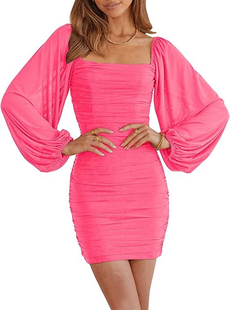 Pink Homecoming Dress With Sleeves, Hot Pink Hoco Dress Modest, Puff Sleeve Dress Prom, Short Long Sleeve Dresses, Short Prom Dresses With Sleeves, Pink Dress Sleeves, Light Pink Dresses Short, Modest Homecoming Dresses Knee Length, Pink Short Dresses