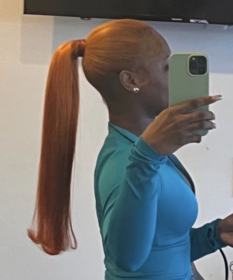 Ginger Slick Back Ponytail, Dyed Hair Ponytail, Ginger Ponytail Black Women, Ginger Hair Ponytail, Honey Blonde Ponytail, Ginger Ponytail, Slick Ponytail, Slicked Back Ponytail, Blonde Ponytail