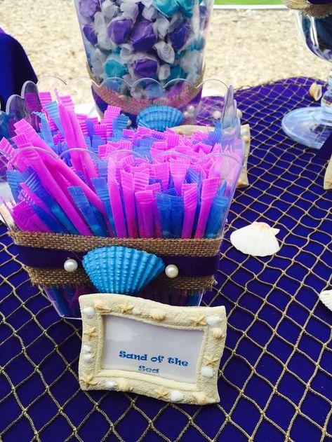 Mermaid Candy Table, Party Candy Table, Mermaid Birthday Party Food, Sibling Birthday Parties, Ariel Party, Ocean Birthday Party, Mermaid Birthday Party Decorations, Fishing Birthday Party, Mermaid Theme Birthday Party