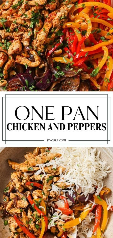 Healthy Peppers Recipes, Easy Chicken And Peppers Recipe, Chicken Green Bell Pepper Recipes, Recipes Using Bell Peppers And Chicken, One Pan Chicken And Peppers, Chicken Rice And Bell Pepper Recipes, Dinners With Red Peppers, Peppers Dinner Ideas, Meals With Sweet Peppers