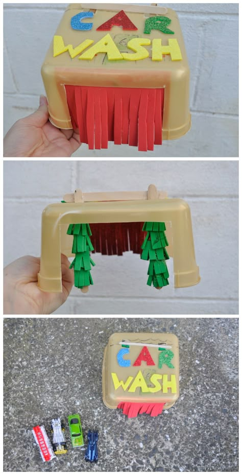 MatchBox Car Wash - made from an ice cream bucket Toy Car Wash, Ice Cream Bucket, Transportation Activities, Transportation Crafts, Transportation Preschool, Busy Activities, Transportation Theme, Boy Diy, Matchbox Cars