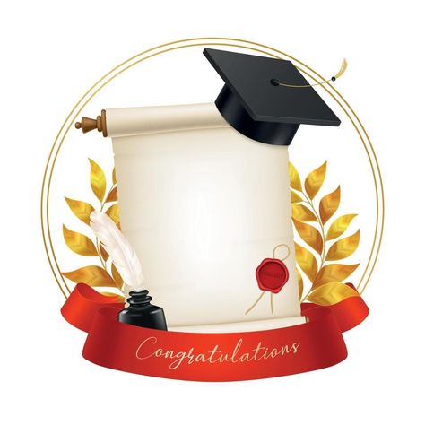 Realistic Graduate Background Vector Illustration Graduation Reception, Graduate Cap, Ink Pot, Graduation Printables, Graduation Frame, Funny Face Photo, Good Morning Motivation, Wedding Invitation Background, Diploma Frame