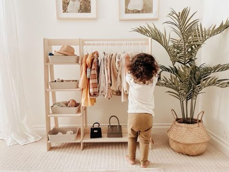 Infant Room Design, Gender Neutral Nursery Montessori, Behind Toilet Wall Decor, Montessori Bedroom Ikea, Boho Montessori Bedroom, Baby Girl Montessori Room, Montessori Coat Rack, Boho Montessori Room, Toddler Girl Montessori Bedroom