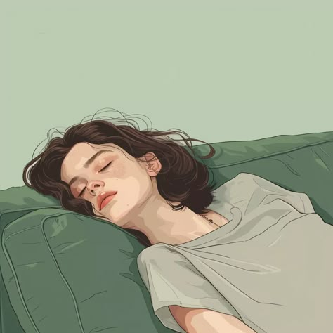 💎🌟Charming Illustrations with Midjourney Prompts: Click on the Link in my Profile📌🔗 Sleep Illustration, Sleeping Illustration, Woman Sleeping, Hawaii Painting, Funny Cartoon Images, Sinchan Wallpaper, Aesthetic Profile Picture Cartoon Soft, Green Couch, Cute Mobile Wallpapers