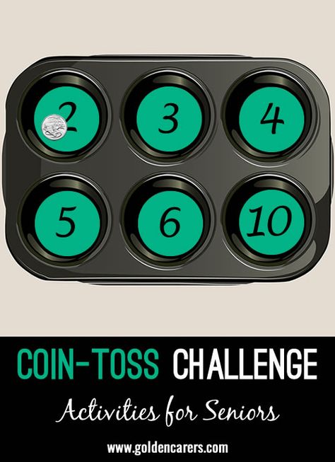 Coin Toss Challenge: Engage residents in a lively coin-tossing competition, perfect for fostering social interaction and friendly competition! Resident Games, Glow Games, International Men's Day, Coin Toss, Games For Men, Nursing Home Activities, Coin Games, Activities For Seniors, Hanukkah Party