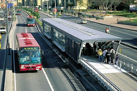 Connection of Neighborhoods  - quality of life implies the adoption of measures to ensure urban mobility aimed at accessibility to all existing services and opportunities. In 2000, a rapid transit bus system capable of meeting Bogota's recent growth was created. The plan relies on trunk corridors with single-use track, stations, bridges, bike paths and squares to facilitate the use of the system and allow the user to get around to any part of the city. Bus Rapid Transit, Bubble Diagram Architecture, Bus System, Sustainable Transport, Future Transportation, Rapid Transit, Portfolio Design Layout, Bike Path, Road Design