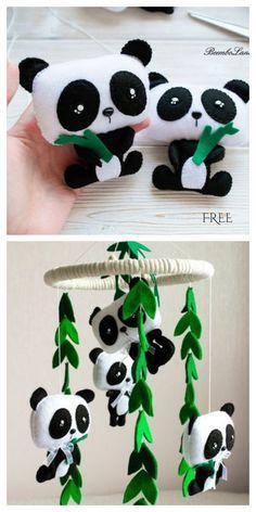 DIY Felt Panda Mobile Free Sewing Pattern | Fabric Art DIY Panda Pattern Sewing, Felt Panda Pattern Free, Panda Felt Pattern, Diy Panda Decorations, Felt Animal Patterns Free Templates Diy, Felt Mobile Pattern Free Templates, Diy Panda Crafts, Felt Toys Patterns Free, Felt Animal Patterns Free Templates